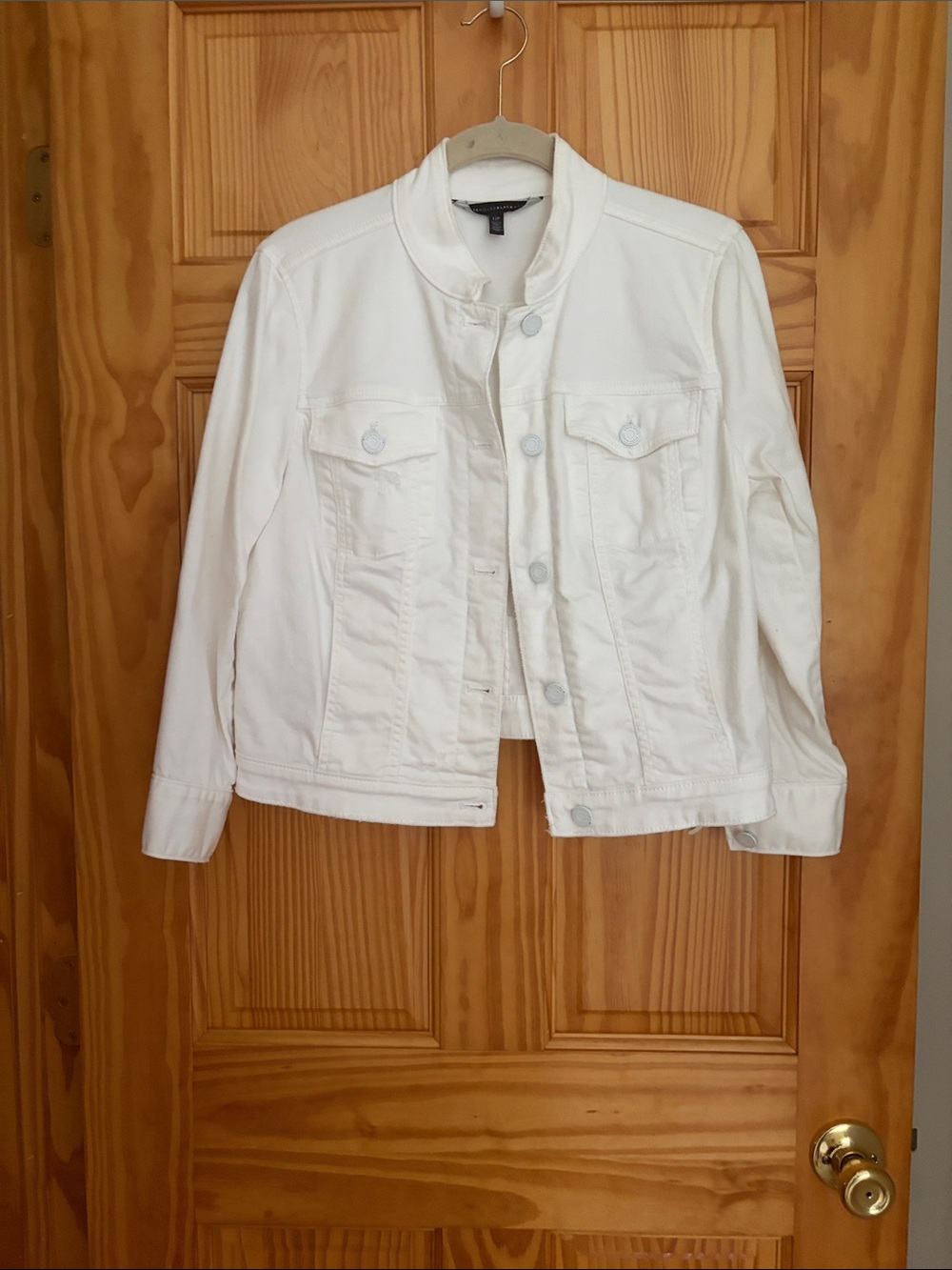 White House Black Market White Denim Jacket with Button Front